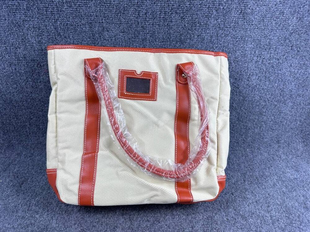 Estee Lauder Canvas Tote Shoulder Bag Cream Brown New Mirror Cracked